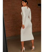Chi Chi London Cold Shoulder Pearl Detail Rib Midi Dress in Cream