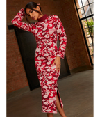 Chi Chi London Abstract Floral Knitted Midi Dress in Pink