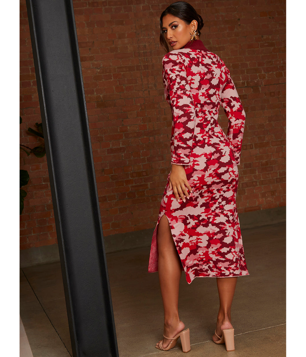 Chi Chi London Abstract Floral Knitted Midi Dress in Pink
