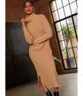 Chi Chi London Roll Neck Oversized Jumper Dress in Camel