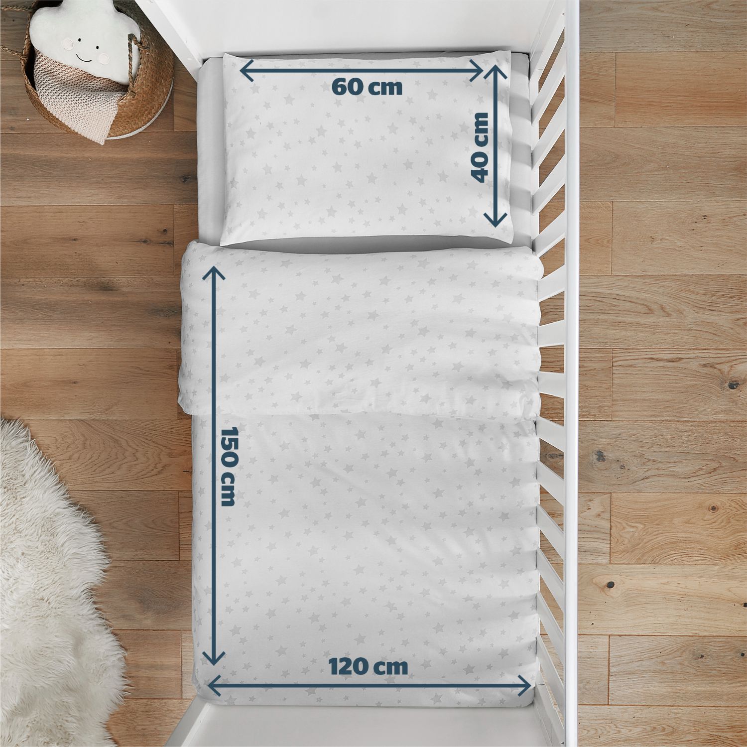 Silentnight Safe Nights Grey Star 100% Cotton Cot Bed Duvet Set
