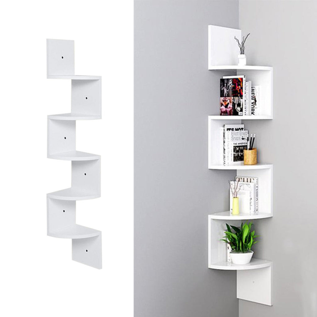 Wooden Zigzag Floating Corner Shelves 5-Tier White