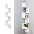 Wooden Zigzag Floating Corner Shelves 5-Tier White