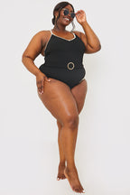 Control Contrast Binding Belted Swimsuit