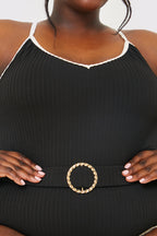 Control Contrast Binding Belted Swimsuit