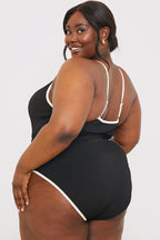 Control Contrast Binding Belted Swimsuit