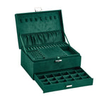 3-Tier Dark Green Velvet Lockable Jewellery Case