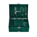 3-Tier Dark Green Velvet Lockable Jewellery Case