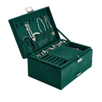 3-Tier Dark Green Velvet Lockable Jewellery Case