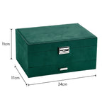 3-Tier Dark Green Velvet Lockable Jewellery Case