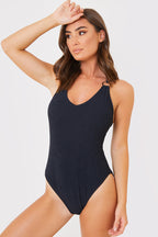Double Strap Ring Detail Control Crinkle Swimsuit