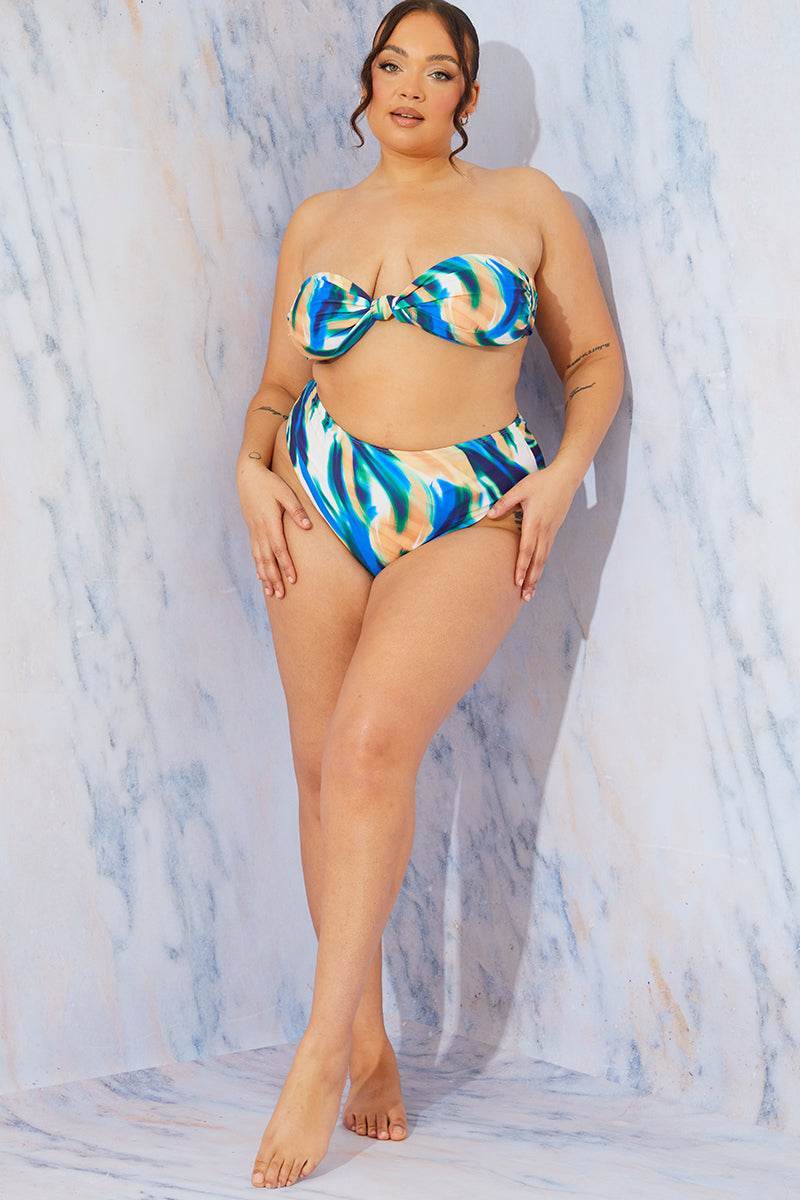 Abstract Print High Waist High Leg Bikini Bottom