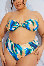 Abstract Print High Waist High Leg Bikini Bottom