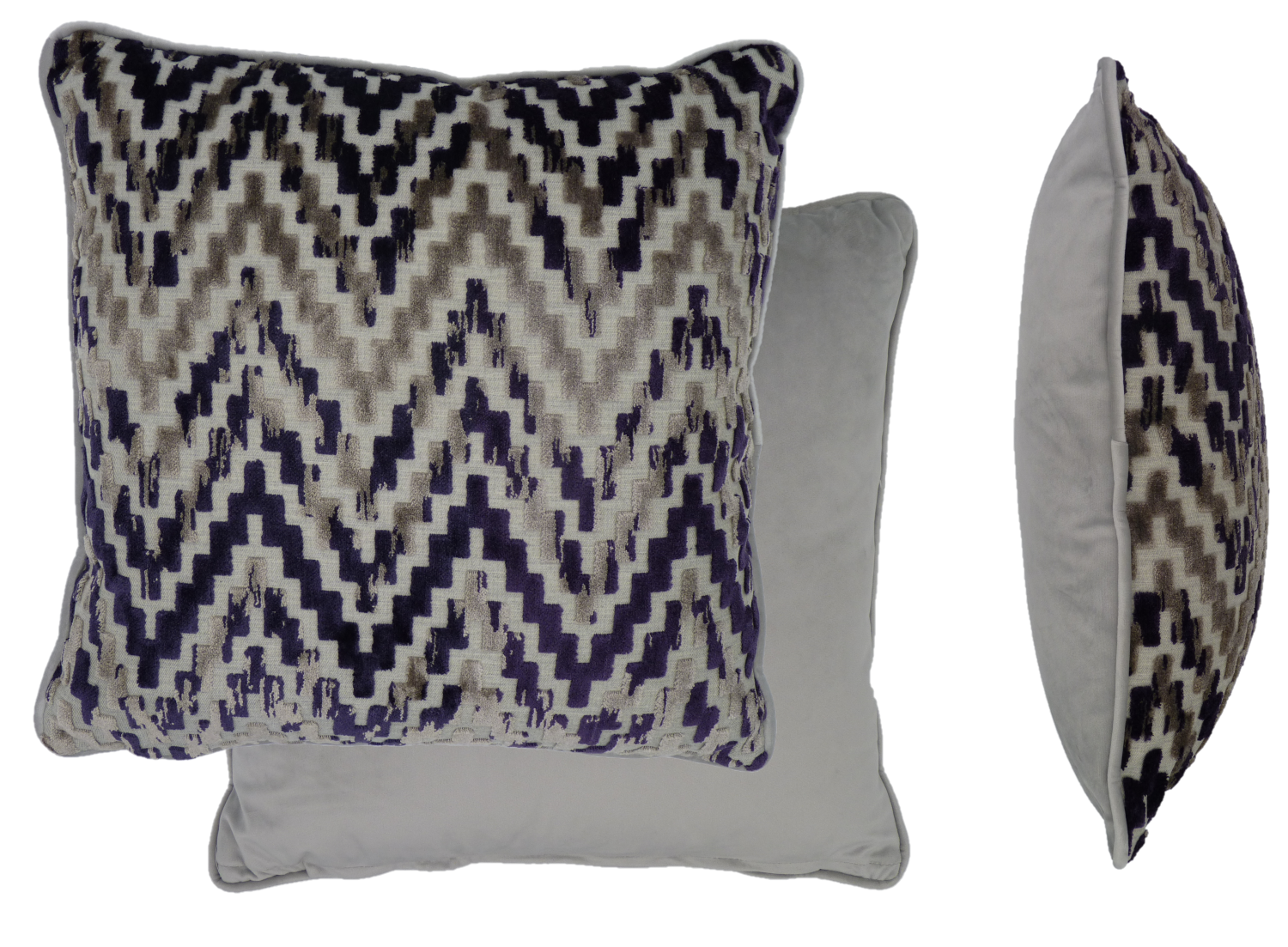 San Remo Purple Velvet Geometric Cushion (45cm x 45cm)
