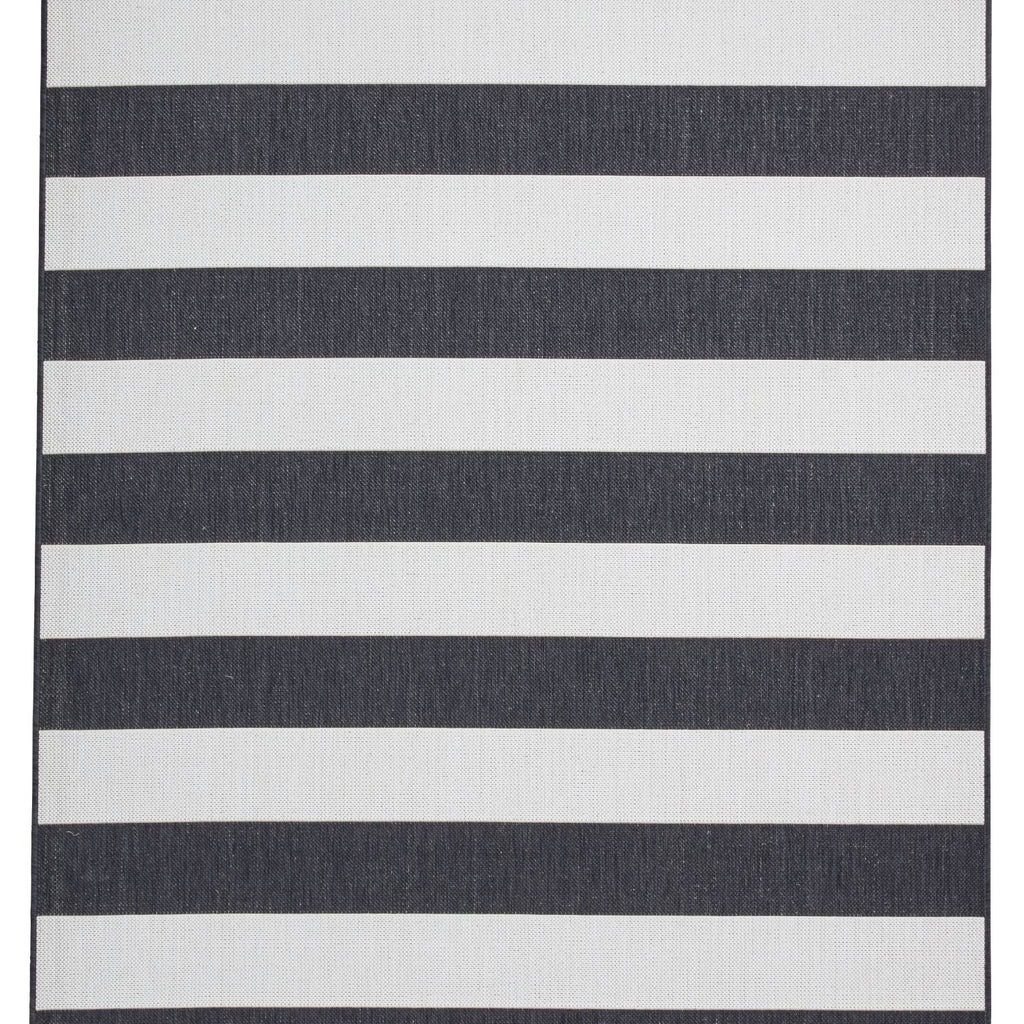 Santa Monica 48644 Black and White Stripe Outdoor Rug