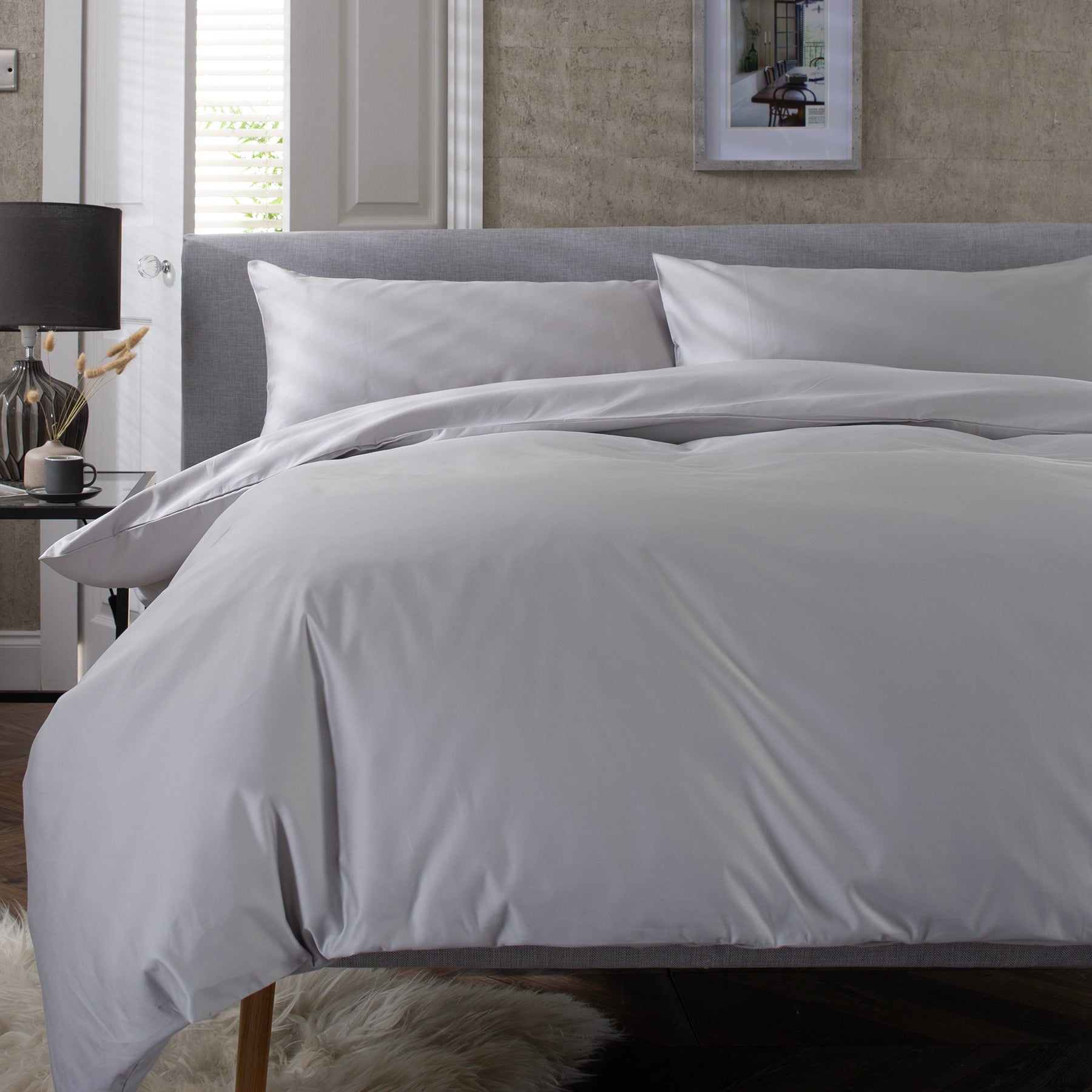 The Lyndon Company Savoy Grey 100% Cotton Sateen 400TC Duvet Set