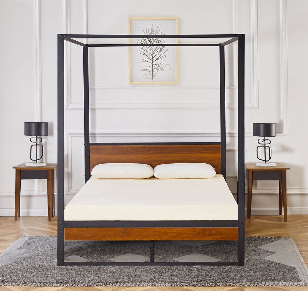 Lancaster Wood And Black Metal Four Poster Bed