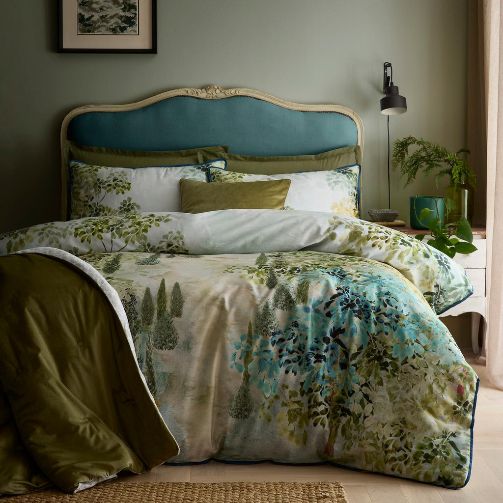 Hidden Garden Green Cotton Sateen Duvet Set