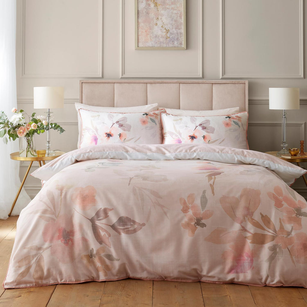 Mia Floral Blooms Natural Cotton Sateen Duvet Set