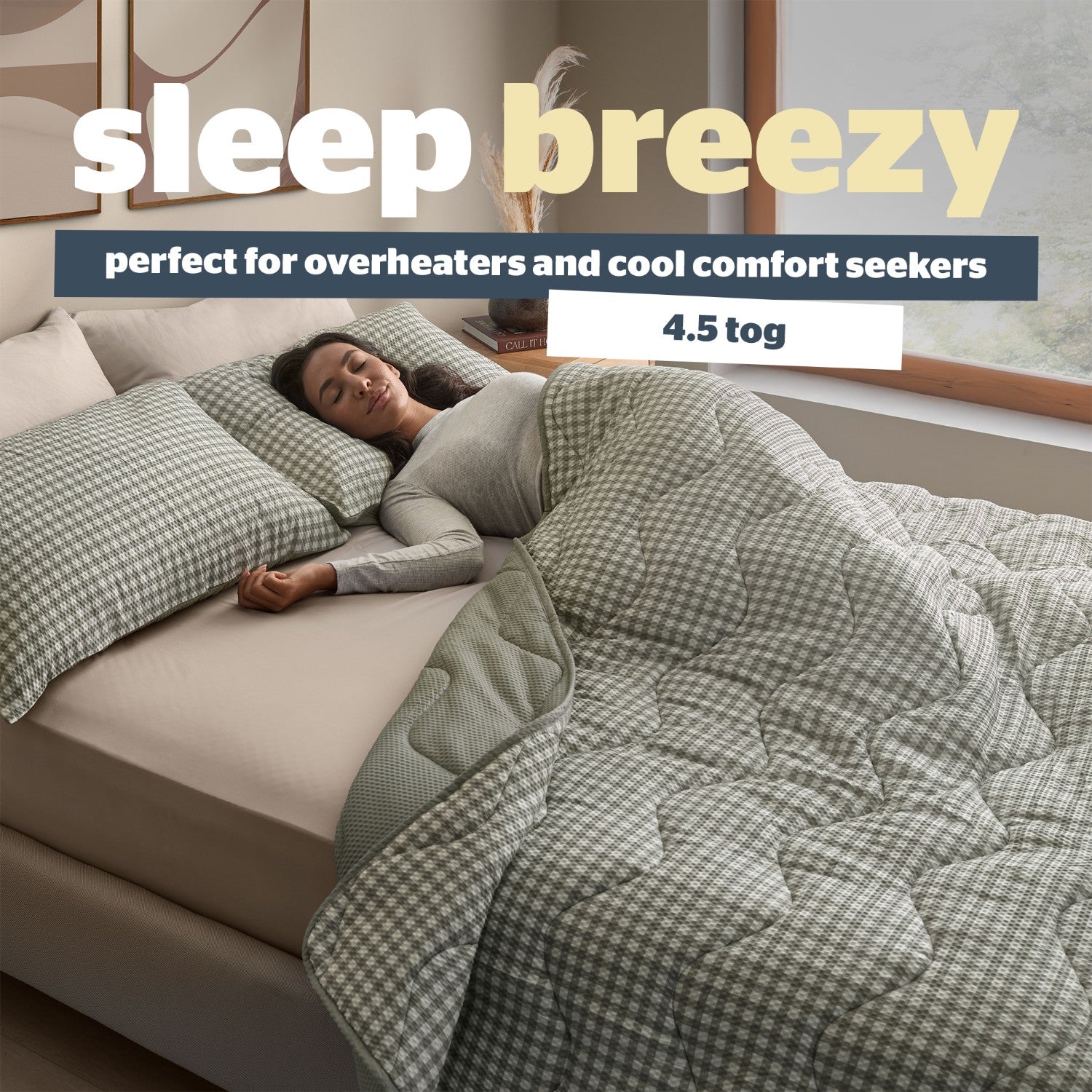 Silentnight Summer Breeze Gingham Sage Reversible 4.5 Tog Coverless Duvet
