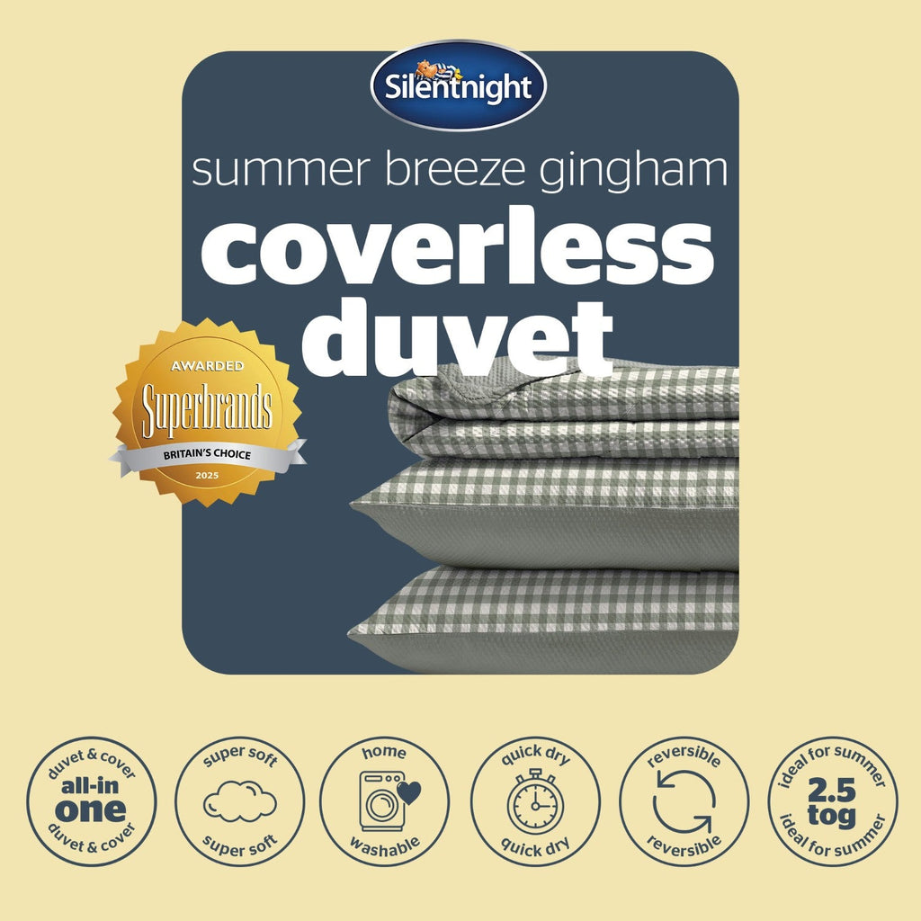 Silentnight Summer Breeze Gingham Sage Reversible 2.5 Tog Coverless Duvet