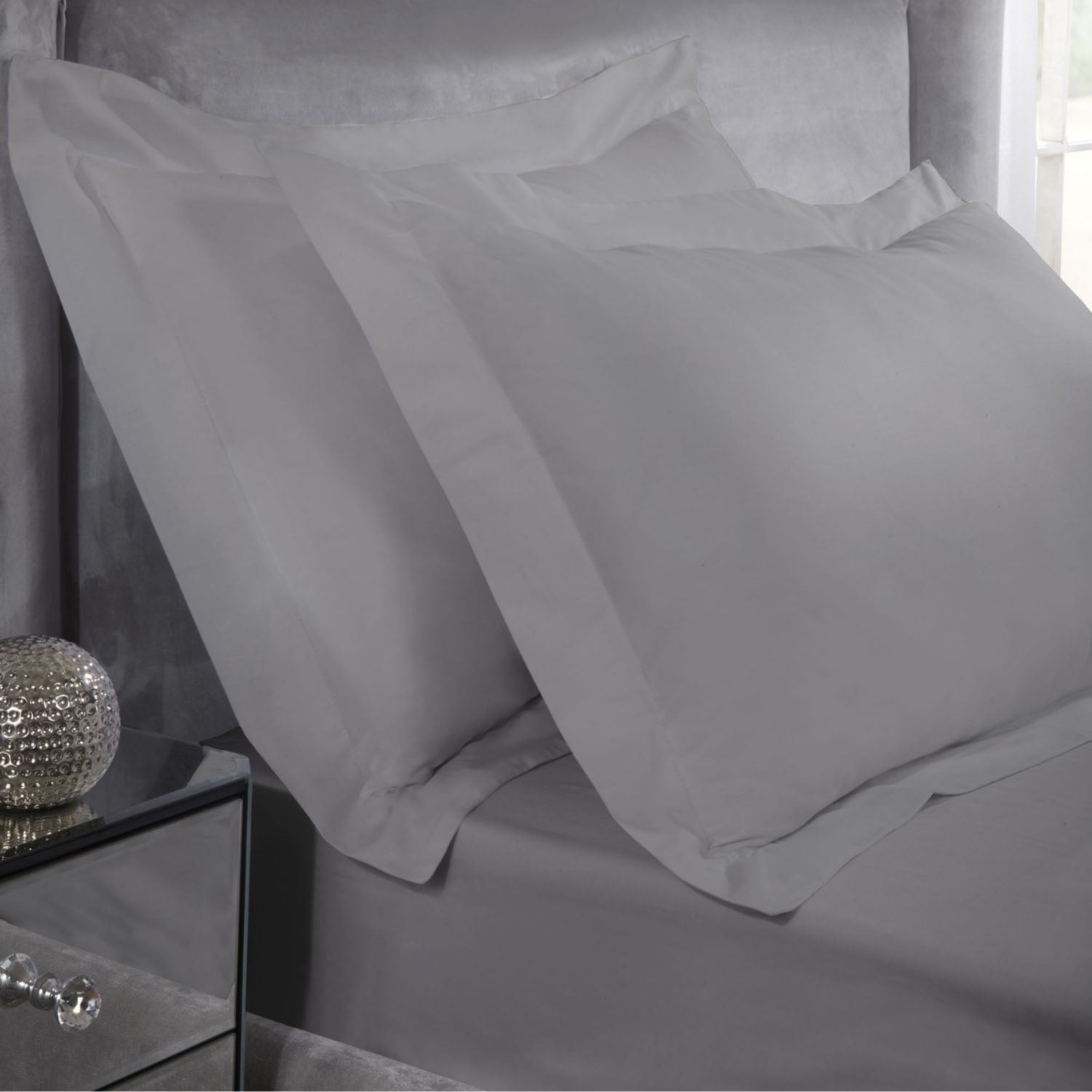400 Thread Count Grey Cotton Oxford Pillowcases (Pair)