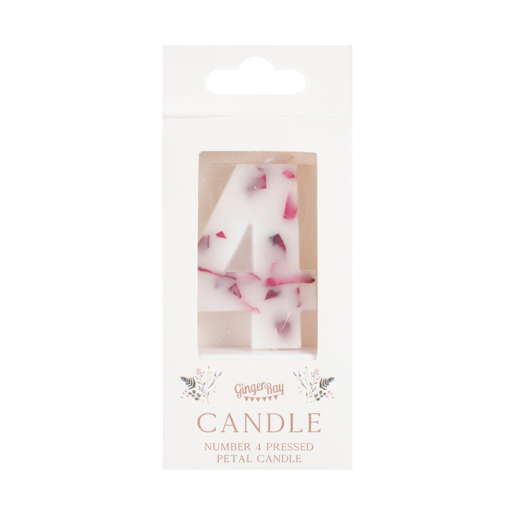 Pressed Petal Number 4 Birthday Cake Candle
