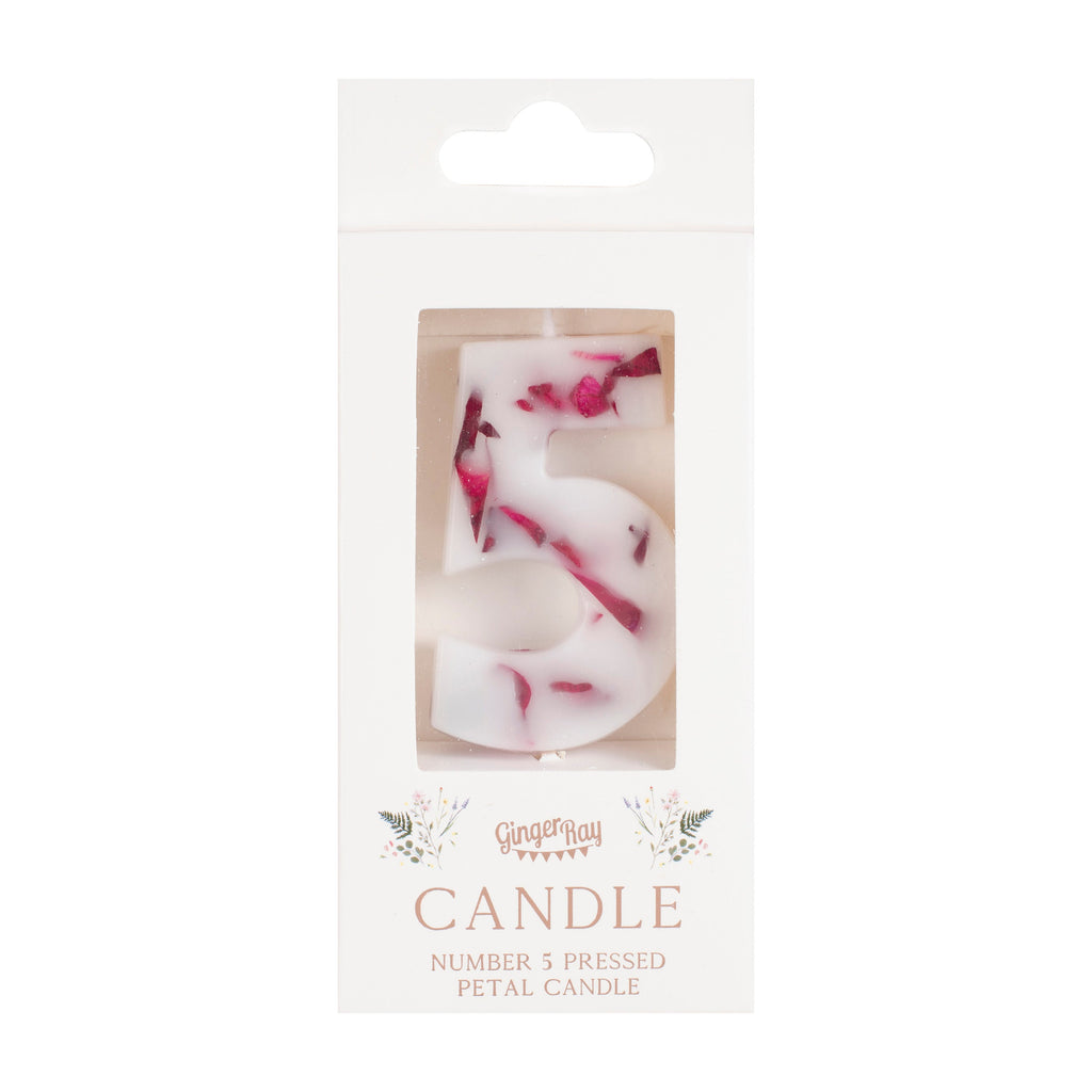 Pressed Petal Number 5 Birthday Cake Candle