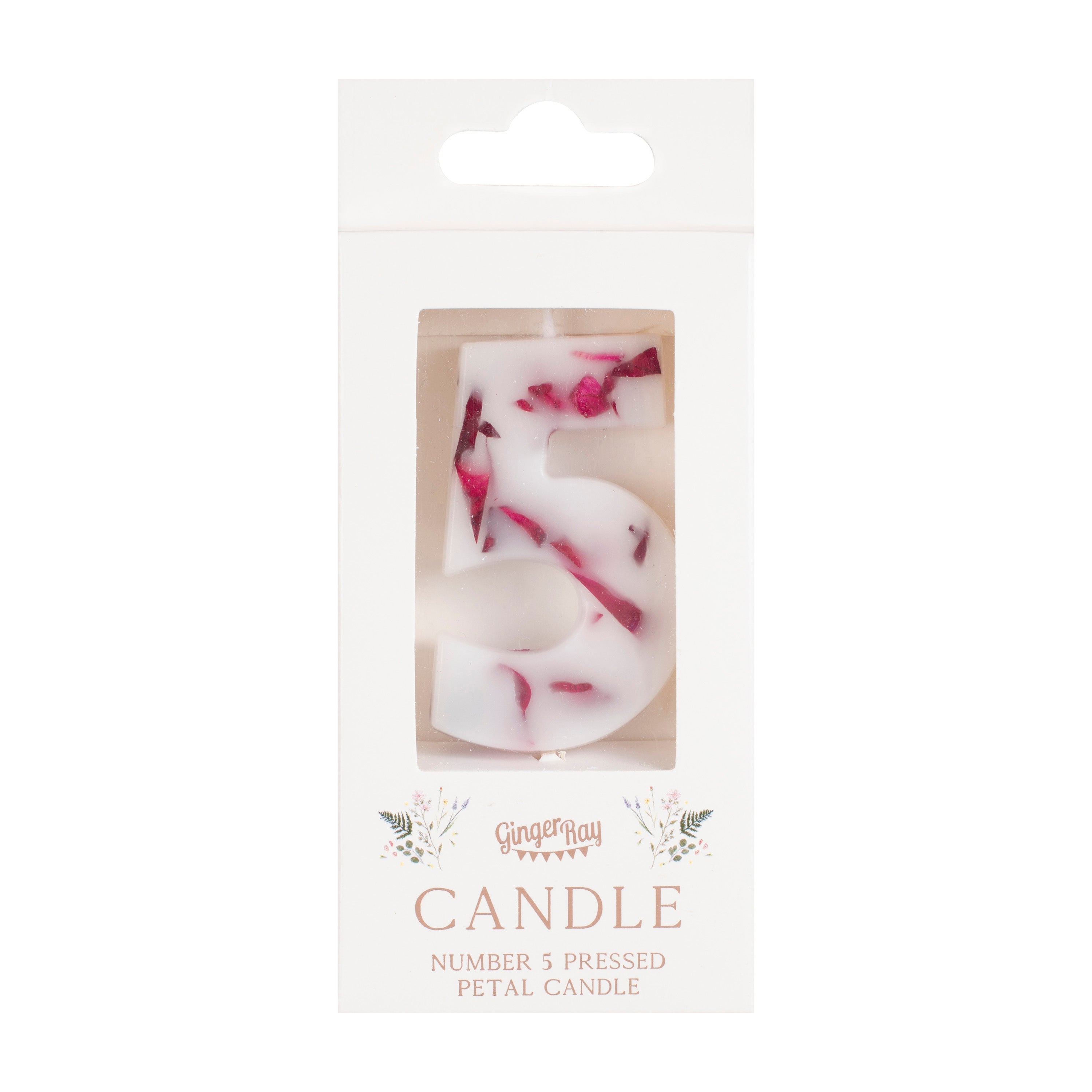 Pressed Petal Number 5 Birthday Cake Candle- 5 Inner Pack