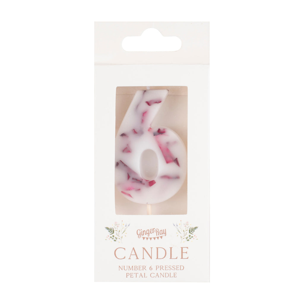 Pressed Petal Number 6 Birthday Cake Candle- 5 Inner Pack