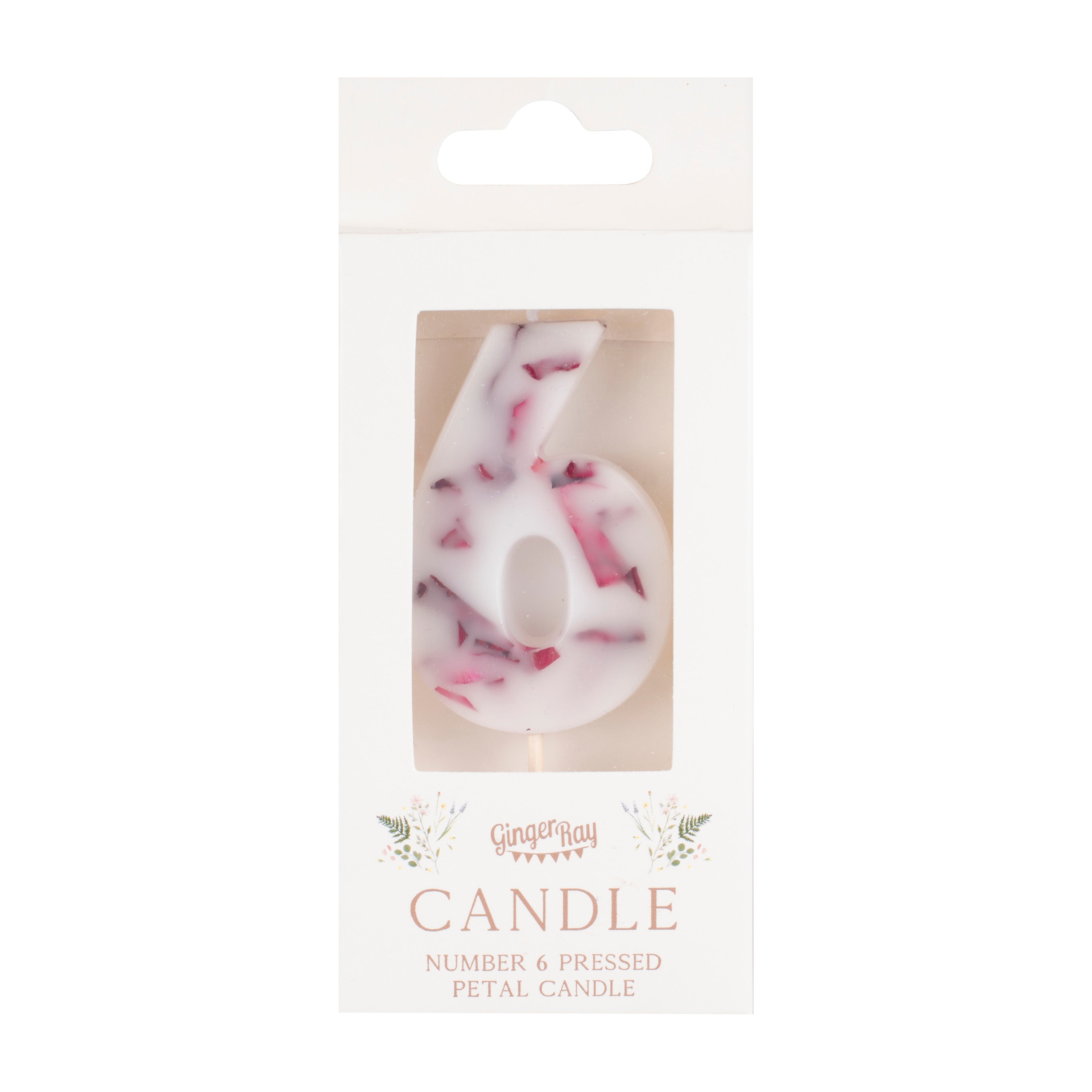Pressed Petal Number 6 Birthday Cake Candle- 5 Inner Pack