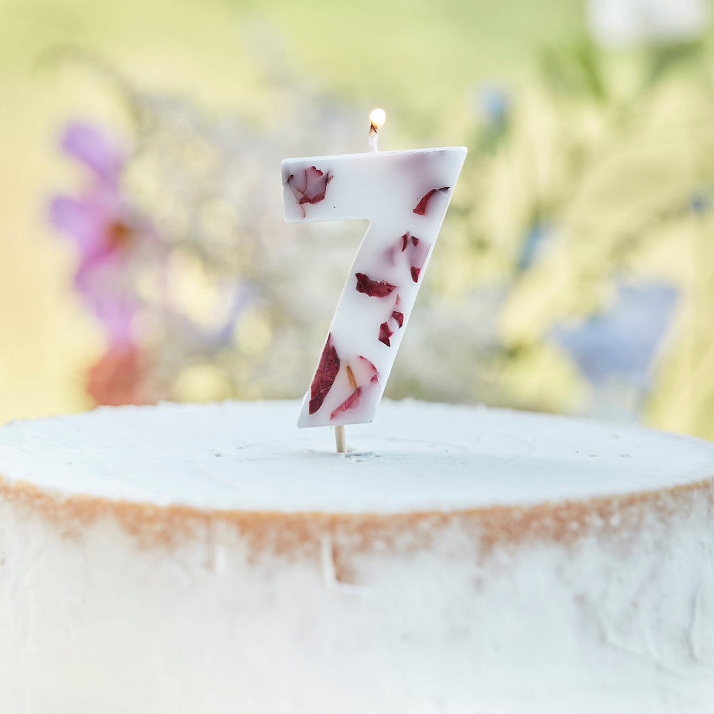 Pressed Petal Number 7 Birthday Cake Candle- 5 Inner Pack