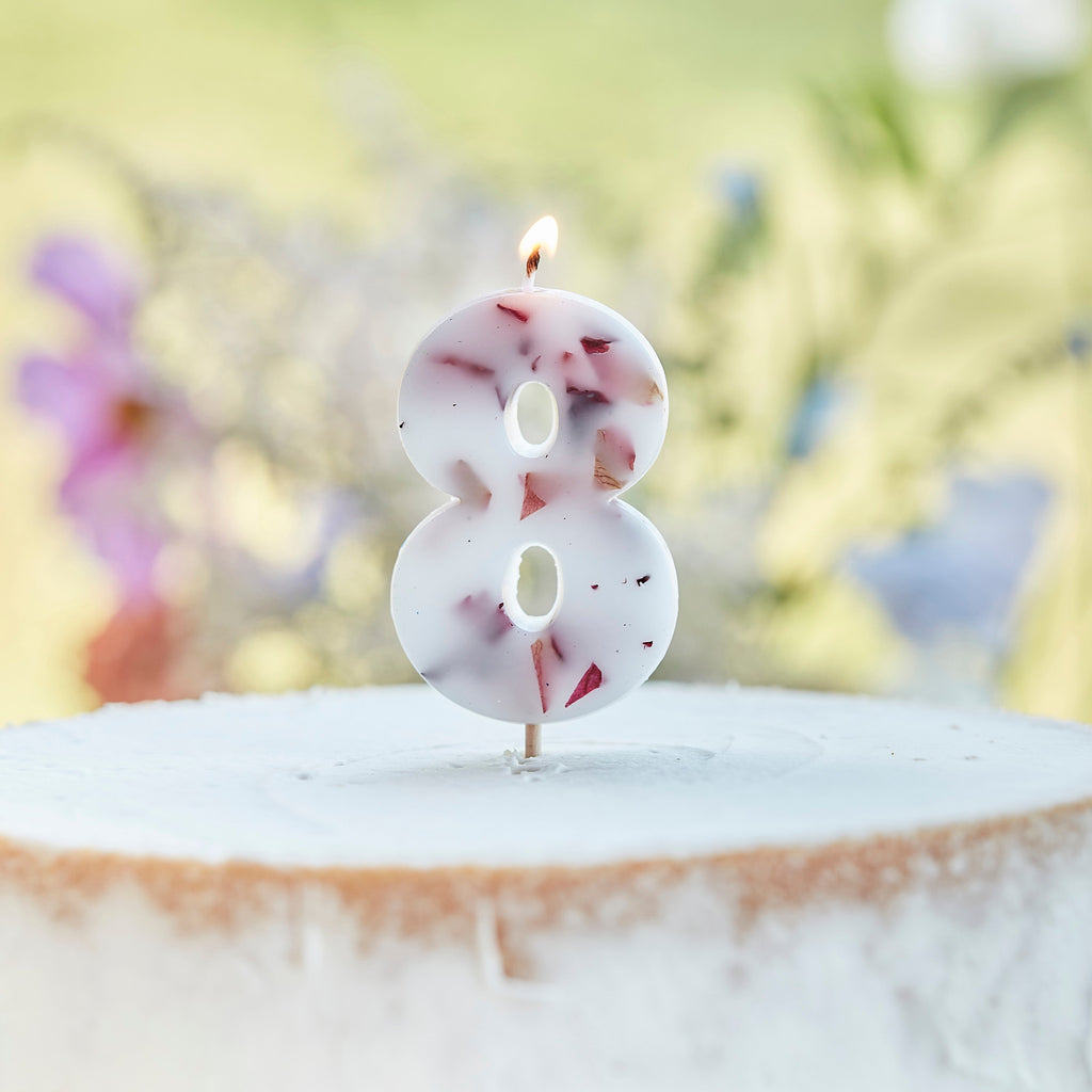 Pressed Petal Number 8 Birthday Cake Candle