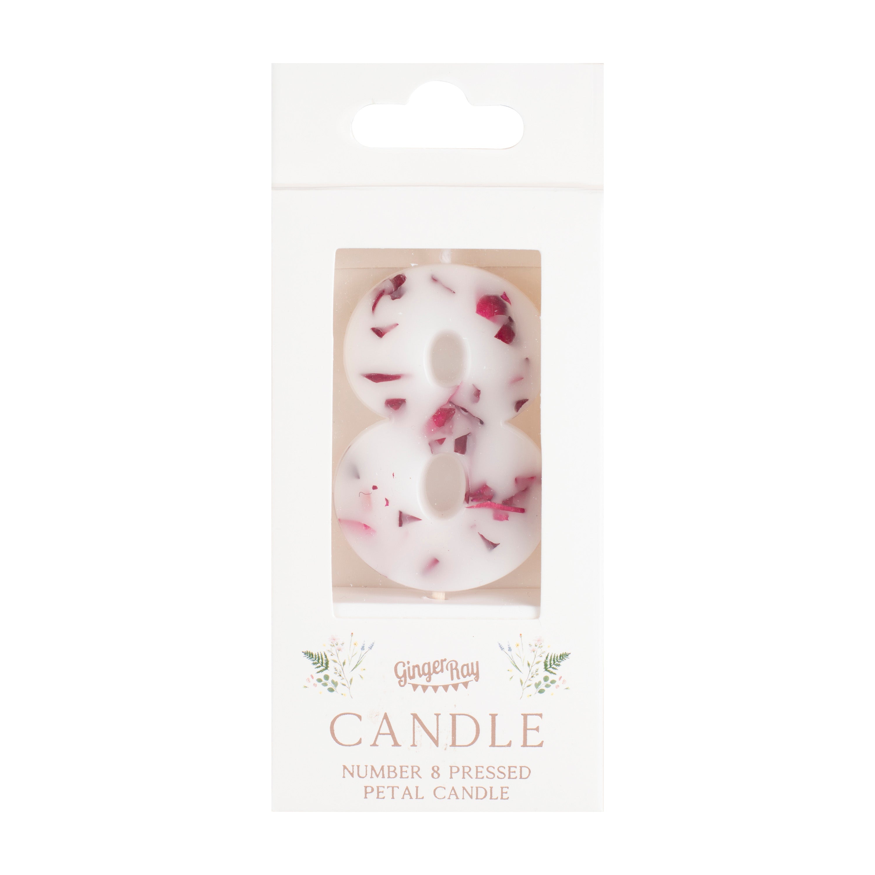 Pressed Petal Number 8 Birthday Cake Candle- 5 Inner Pack
