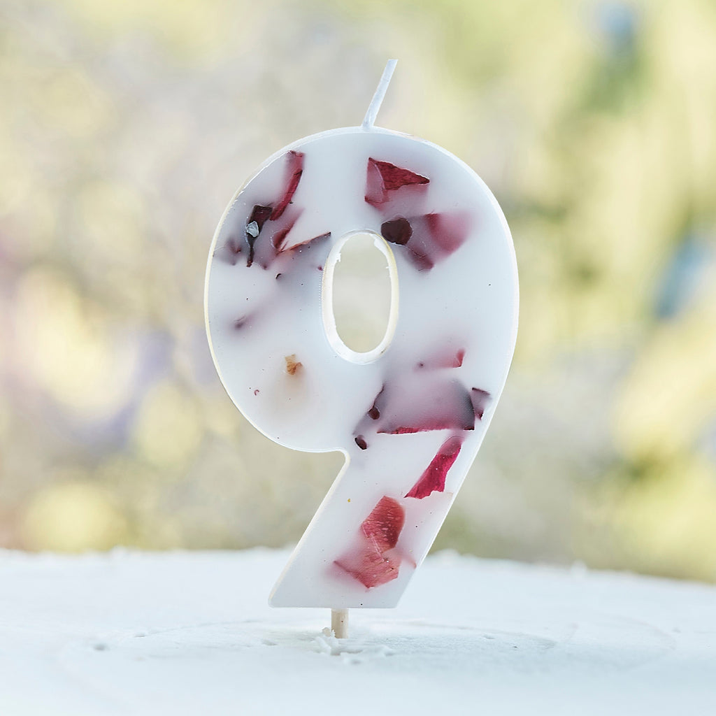 Pressed Petal Number 9 Birthday Cake Candle