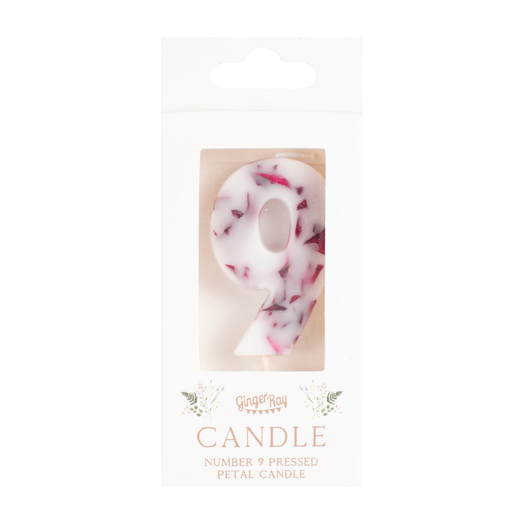 Pressed Petal Number 9 Birthday Cake Candle