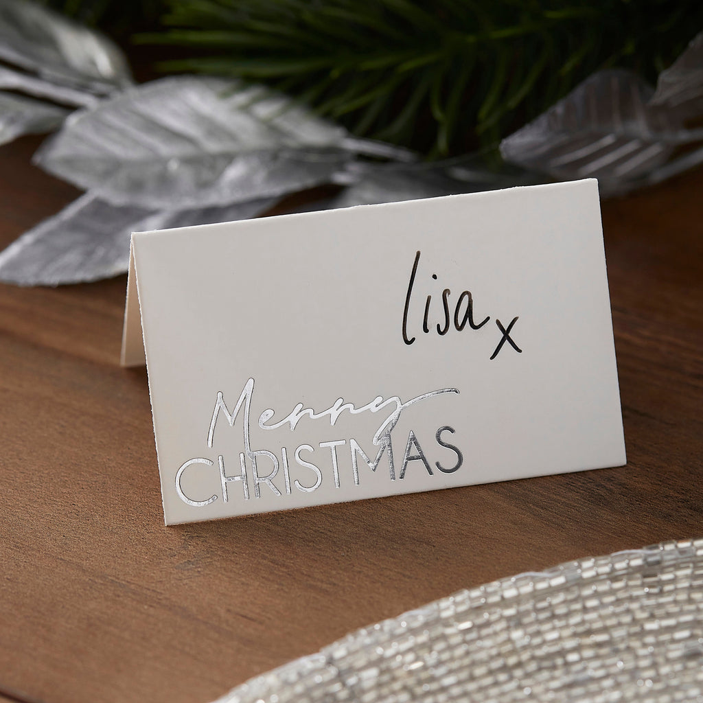 Silver Foil Merry Christmas Place Cards- 5 Inner Pack