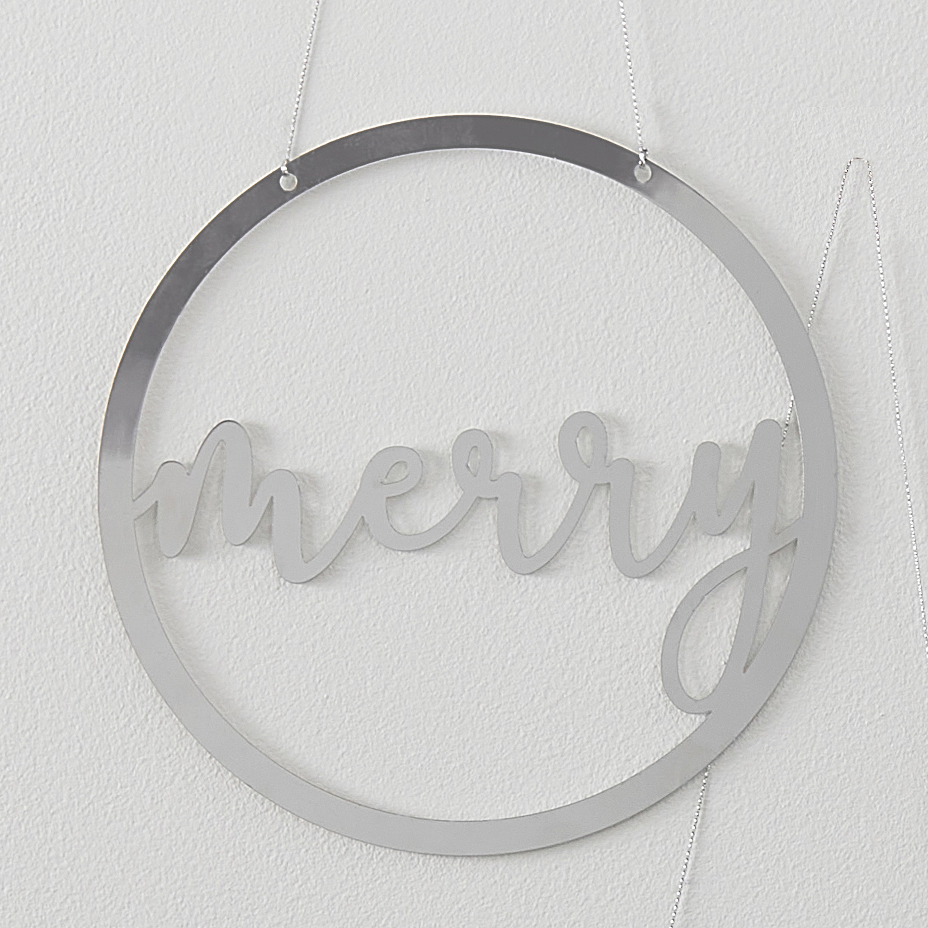 Silver Acrylic Merry and Bright Hanging Christmas Decorations- 5 Inner Pack