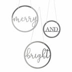 Silver Acrylic Merry and Bright Hanging Christmas Decorations- 5 Inner Pack