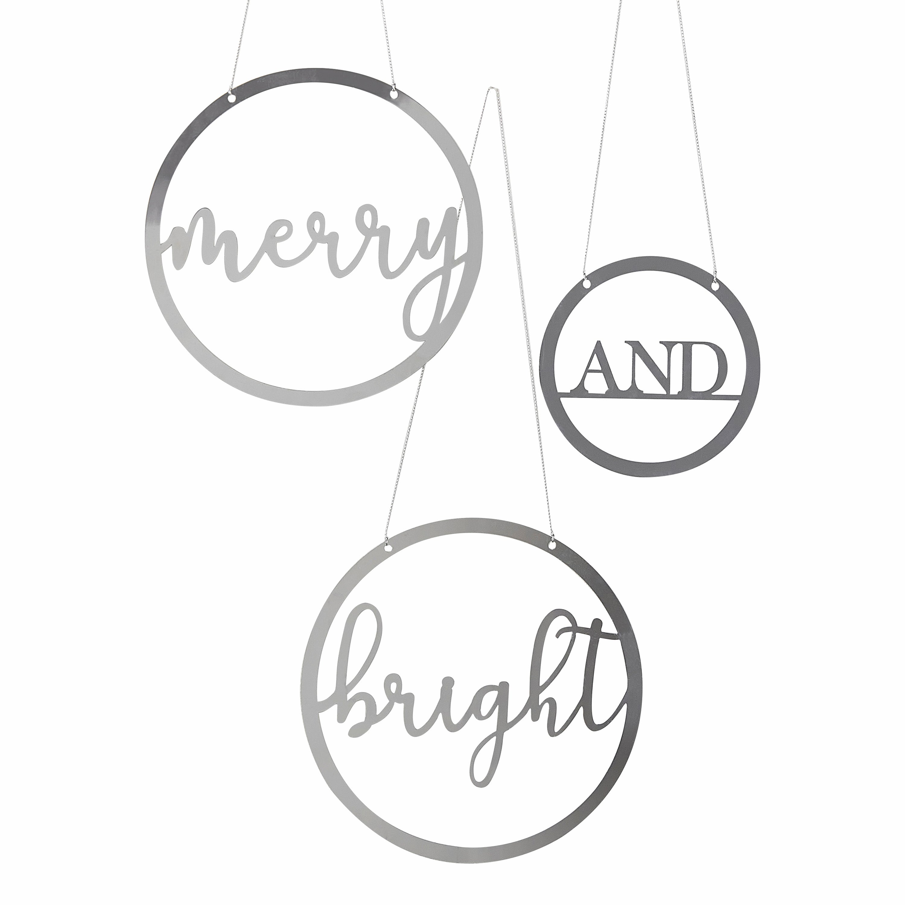 Silver Acrylic Merry and Bright Hanging Christmas Decorations- 5 Inner Pack