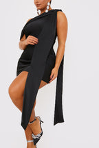 Satin Asymmetric Neckline Mini Dress