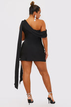 Satin Asymmetric Neckline Mini Dress