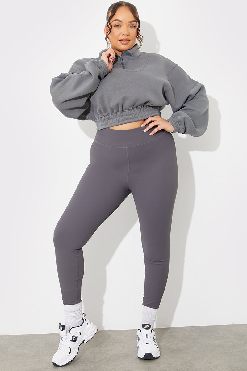 Half Zip Up Cropped Jersey Sweater