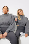 Half Zip Up Cropped Jersey Sweater