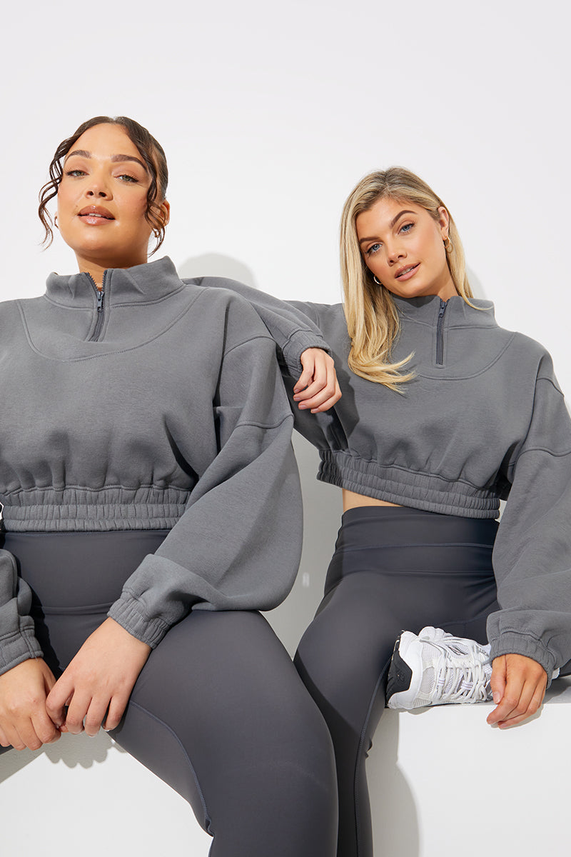 Half Zip Up Cropped Jersey Sweater