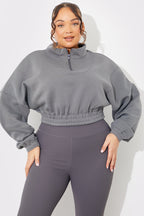 Half Zip Up Cropped Jersey Sweater