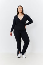 Wrap Front Rib Long Sleeve Top