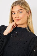 Broderie High Neck Blouse