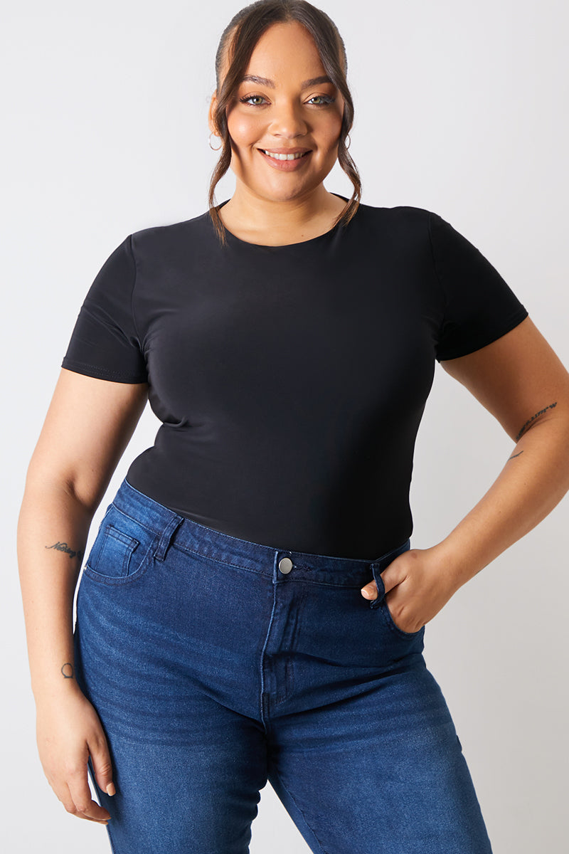 Short Sleeve Double Layer Slinky Bodysuit