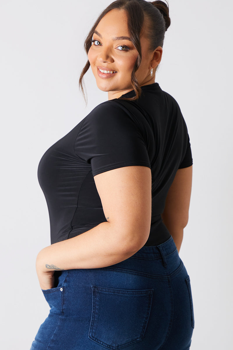 Short Sleeve Double Layer Slinky Bodysuit